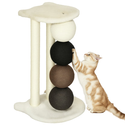 Scratching Post for Cats, Cat Scratching Tree with Platform, Scratching Post with 2 Sisal Posts and 4 Sisal Balls, Cat Scratcher Toy, 38 x 38 x 64 cm