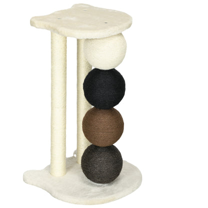 Scratching Post for Cats, Cat Scratching Tree with Platform, Scratching Post with 2 Sisal Posts and 4 Sisal Balls, Cat Scratcher Toy, 38 x 38 x 64 cm