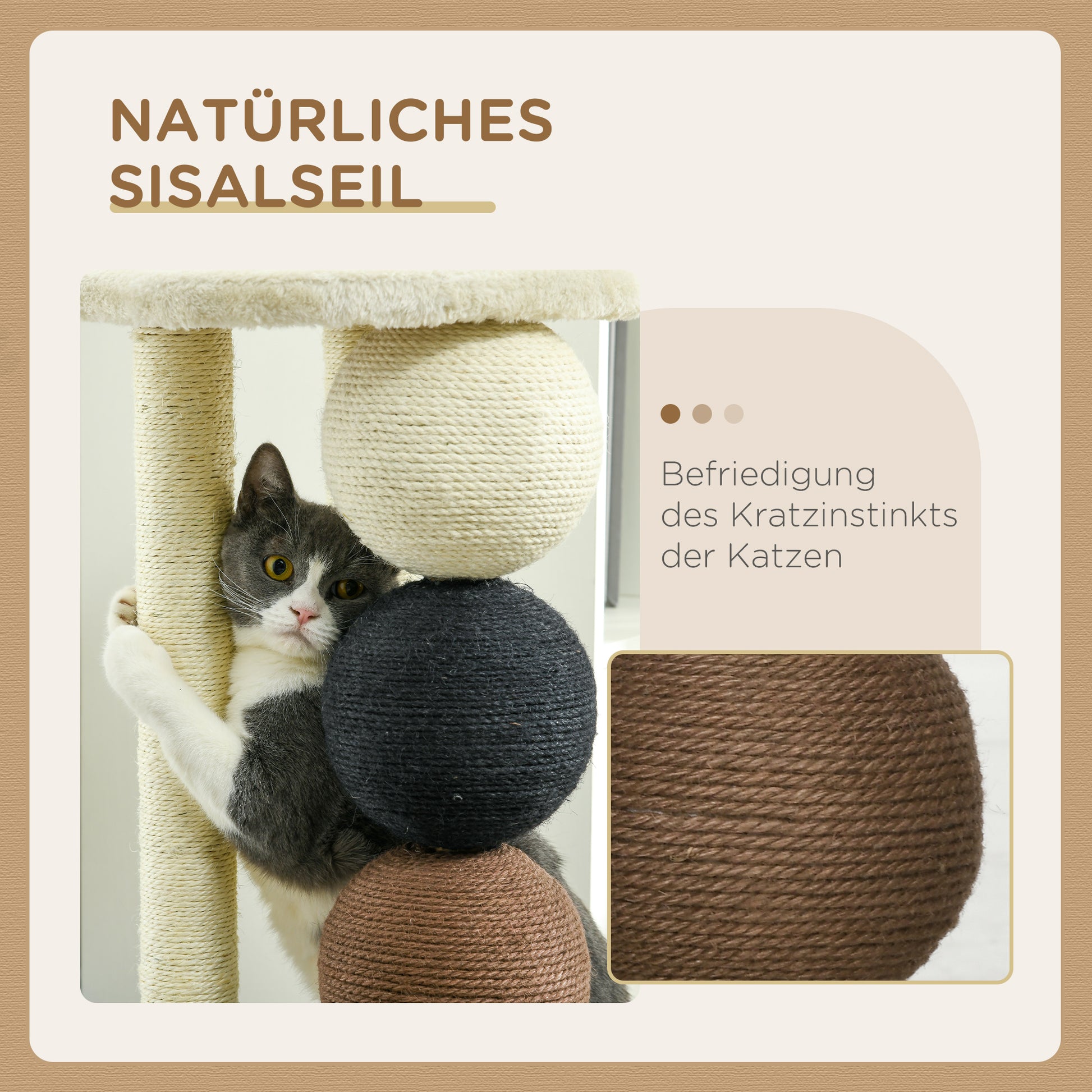 Scratching Post for Cats, Cat Scratching Tree with Platform, Scratching Post with 2 Sisal Posts and 4 Sisal Balls, Cat Scratcher Toy, 38 x 38 x 64 cm