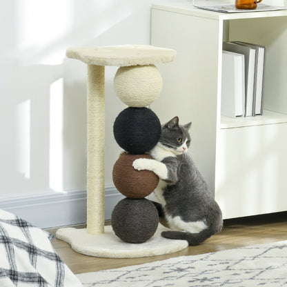 Scratching Post for Cats, Cat Scratching Tree with Platform, Scratching Post with 2 Sisal Posts and 4 Sisal Balls, Cat Scratcher Toy, 38 x 38 x 64 cm