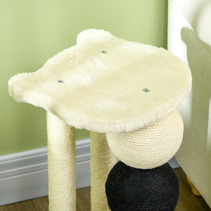 Scratching Post for Cats, Cat Scratching Tree with Platform, Scratching Post with 2 Sisal Posts and 4 Sisal Balls, Cat Scratcher Toy, 38 x 38 x 64 cm