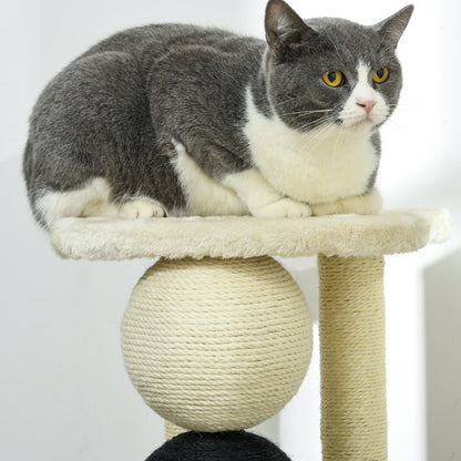 Scratching Post for Cats, Cat Scratching Tree with Platform, Scratching Post with 2 Sisal Posts and 4 Sisal Balls, Cat Scratcher Toy, 38 x 38 x 64 cm