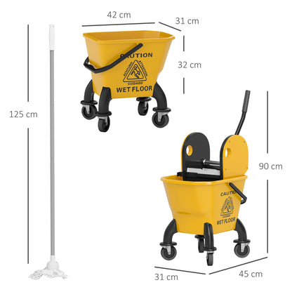 Cleaning Cart 26L Bucket with Wringer and Mop for Household and Commercial Use