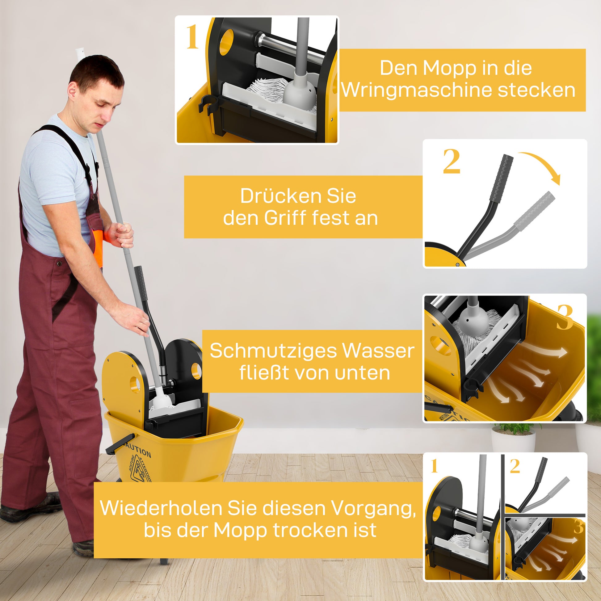 Cleaning Cart 26L Bucket with Wringer and Mop for Household and Commercial Use