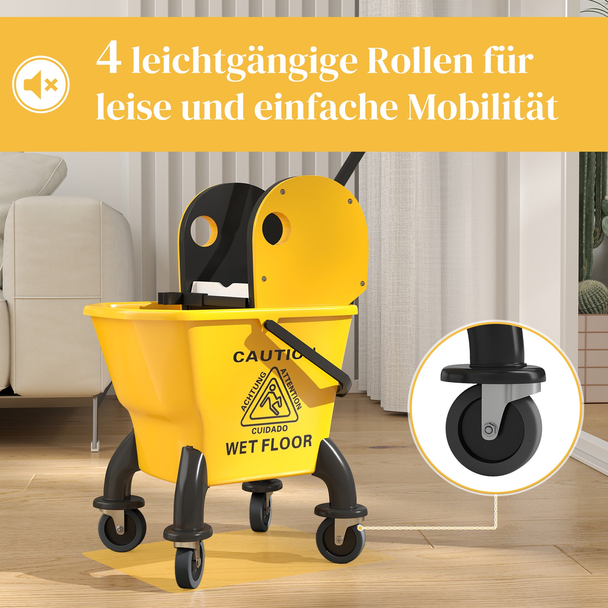 Cleaning Cart 26L Bucket with Wringer and Mop for Household and Commercial Use