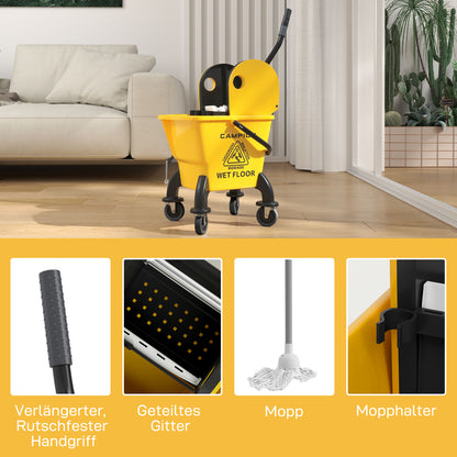 Cleaning Cart 26L Bucket with Wringer and Mop for Household and Commercial Use