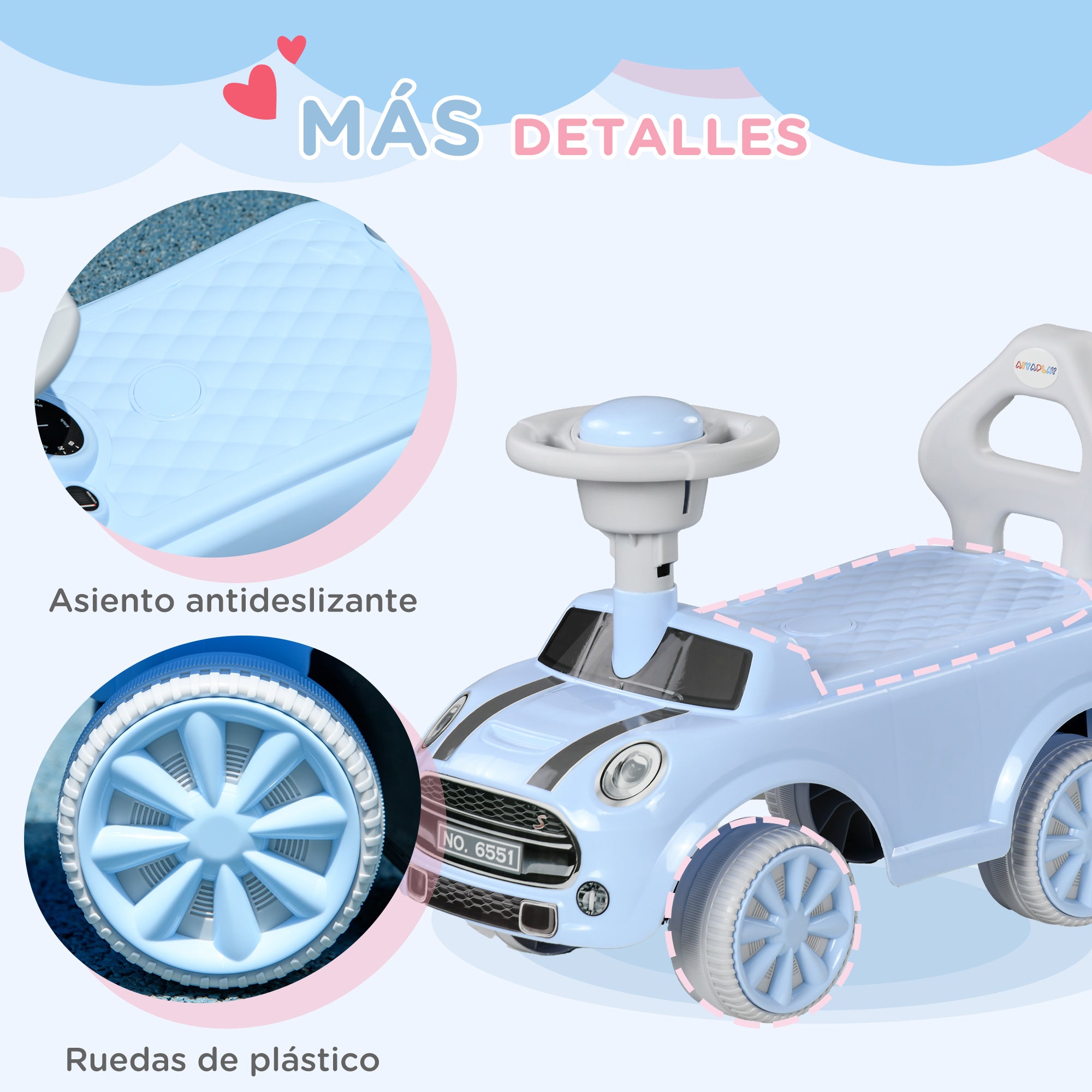 Baby Walker for 18 to 36 Months Babies Ride-on Car with Steering Wheel Horn and Anti-Tip System Load 25 kg 53x25x35 cm Light Blue