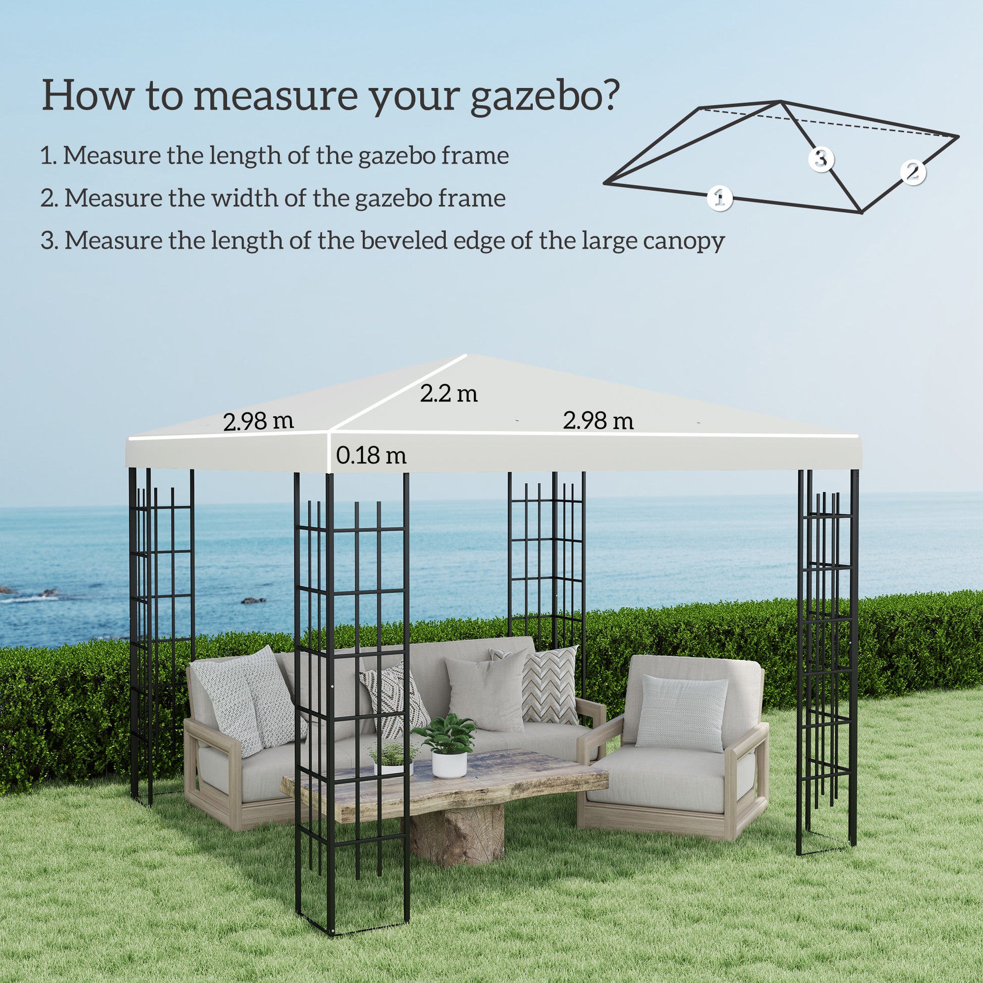 Replacement Canopy for 3 x 3 m Pavilion, Waterproof Pavilion Cover, Replacement for Garden Pavilion, Oxford Fabric Replacement Parts, 370 g/m², Light Grey
