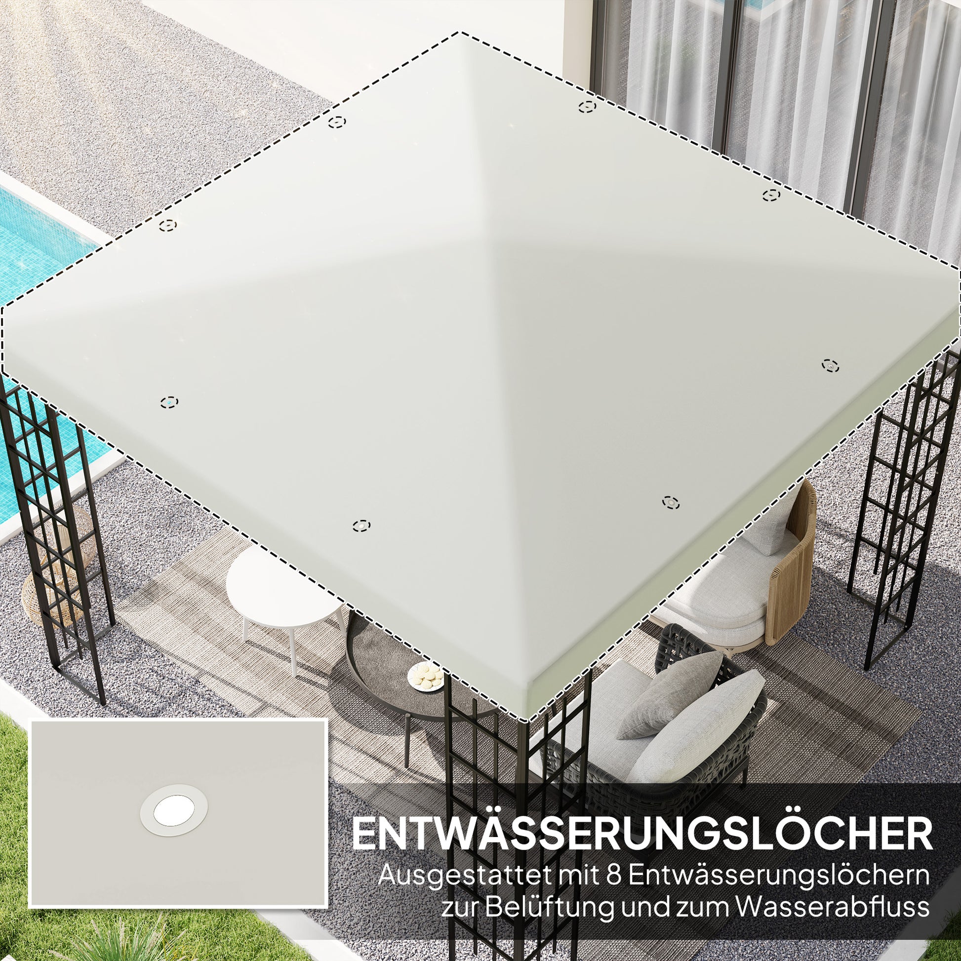 Replacement Canopy for 3 x 3 m Pavilion, Waterproof Pavilion Cover, Replacement for Garden Pavilion, Oxford Fabric Replacement Parts, 370 g/m², Light Grey