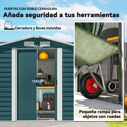 Garden Shed Outdoor 2.36m² 213x120x194 cm Exterior Garden Storage Shed with Reinforced Base (Floor NOT Included) Double Sliding Doors Padlock Windows Dark Green