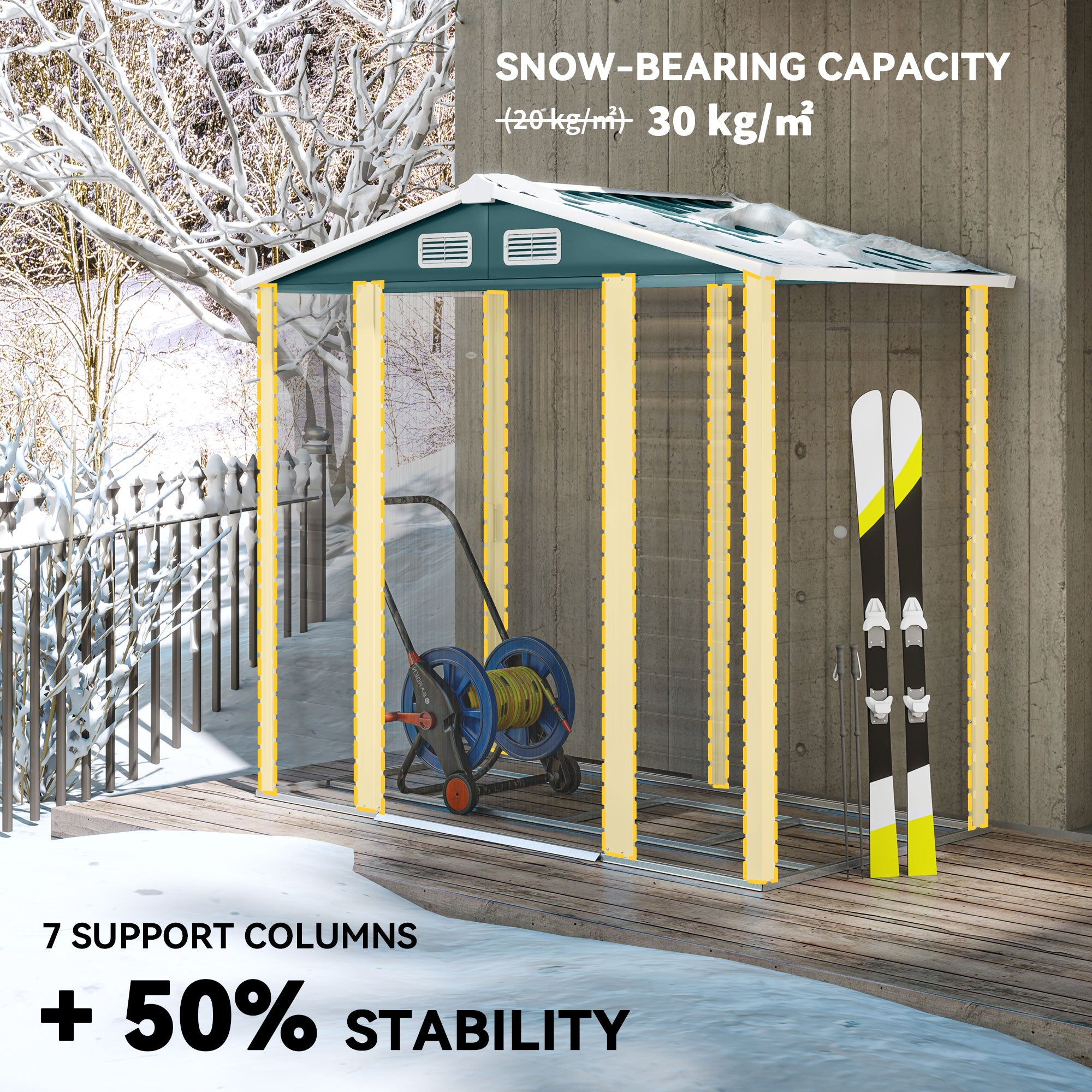 Garden Shed Outdoor 2.36m² 213x120x194 cm Exterior Garden Storage Shed with Reinforced Base (Floor NOT Included) Double Sliding Doors Padlock Windows Dark Green
