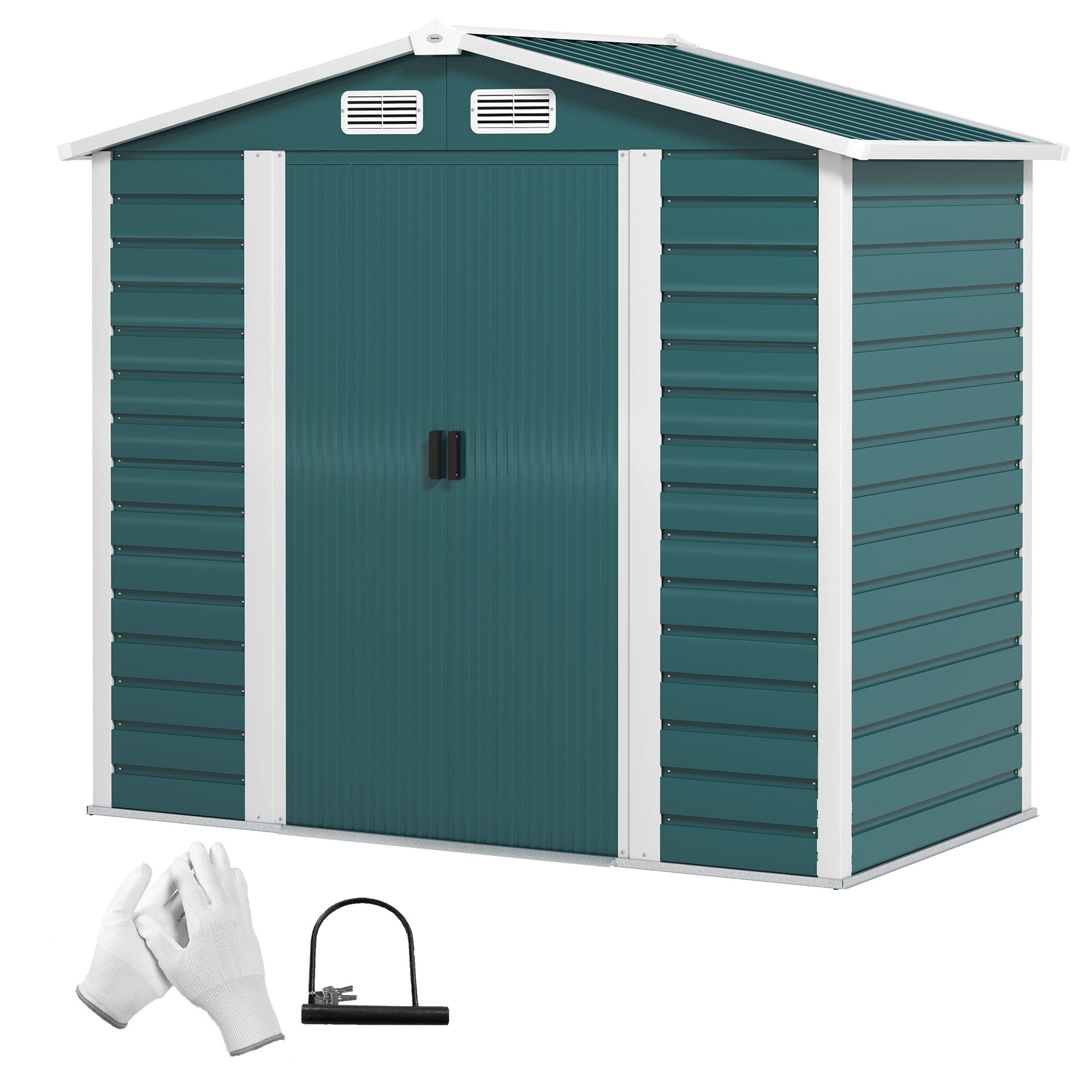 Garden Shed Outdoor 2.36m² 213x120x194 cm Exterior Garden Storage Shed with Reinforced Base (Floor NOT Included) Double Sliding Doors Padlock Windows Dark Green