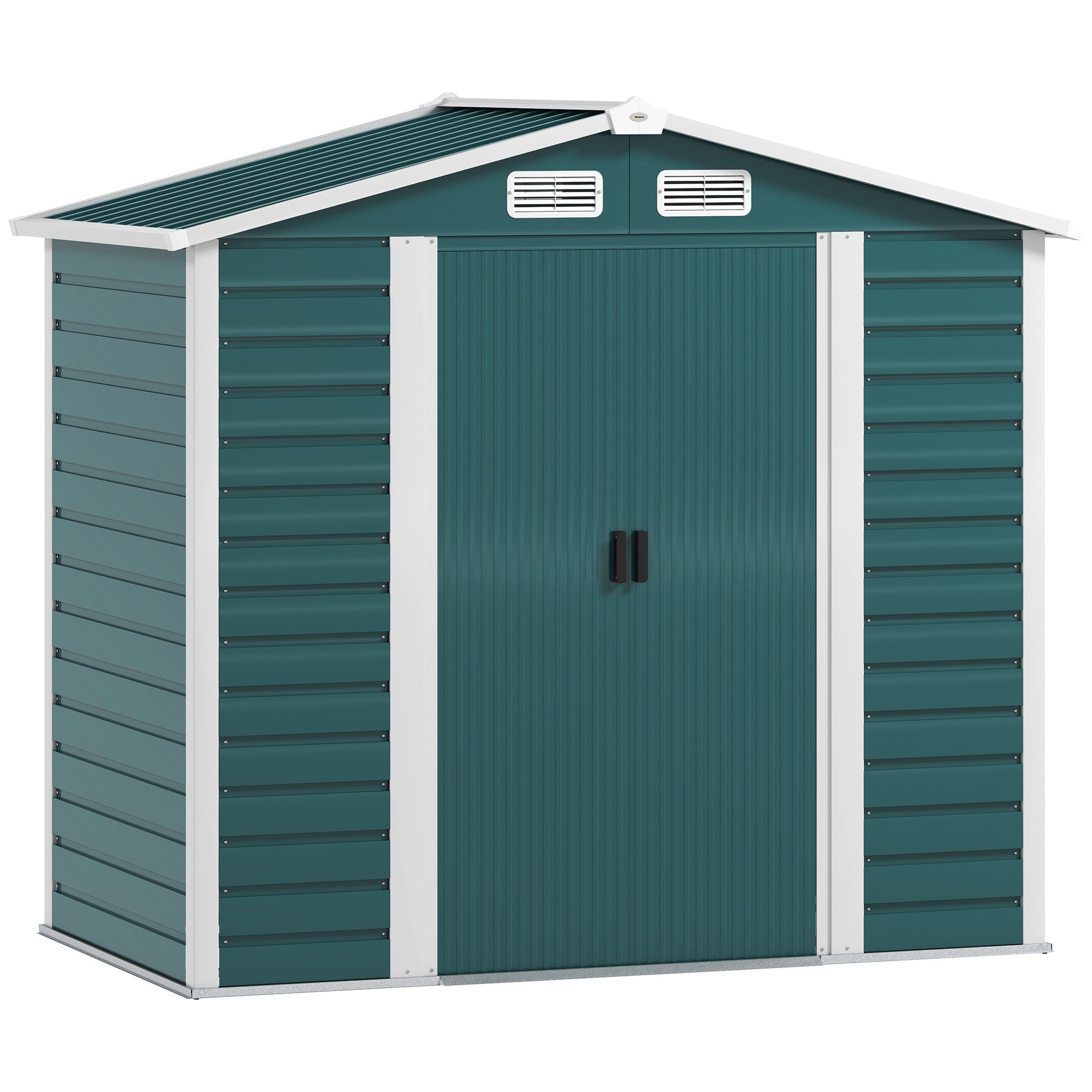 Garden Shed Outdoor 2.36m² 213x120x194 cm Exterior Garden Storage Shed with Reinforced Base (Floor NOT Included) Double Sliding Doors Padlock Windows Dark Green