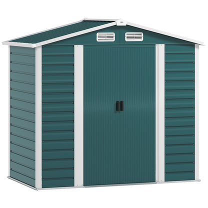 Garden Shed Outdoor 2.36m² 213x120x194 cm Exterior Garden Storage Shed with Reinforced Base (Floor NOT Included) Double Sliding Doors Padlock Windows Dark Green