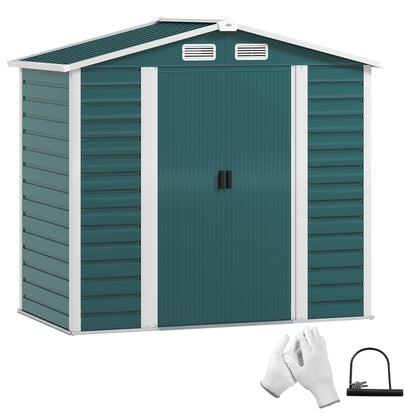 Garden Shed Outdoor 2.36m² 213x120x194 cm Exterior Garden Storage Shed with Reinforced Base (Floor NOT Included) Double Sliding Doors Padlock Windows Dark Green