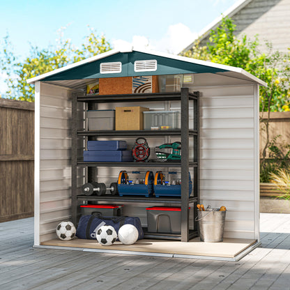 Garden Shed Outdoor 2.36m² 213x120x194 cm Exterior Garden Storage Shed with Reinforced Base (Floor NOT Included) Double Sliding Doors Padlock Windows Dark Green