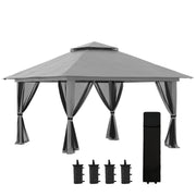 Pavilion 4x4m Stable Winterproof Pop-up Garden Pavilion with Double Roof, UV Protection 50+ Party Tent Gazebo with 4 Side Walls Bag Sandbags for Camping Garden Festival, Dark Grey