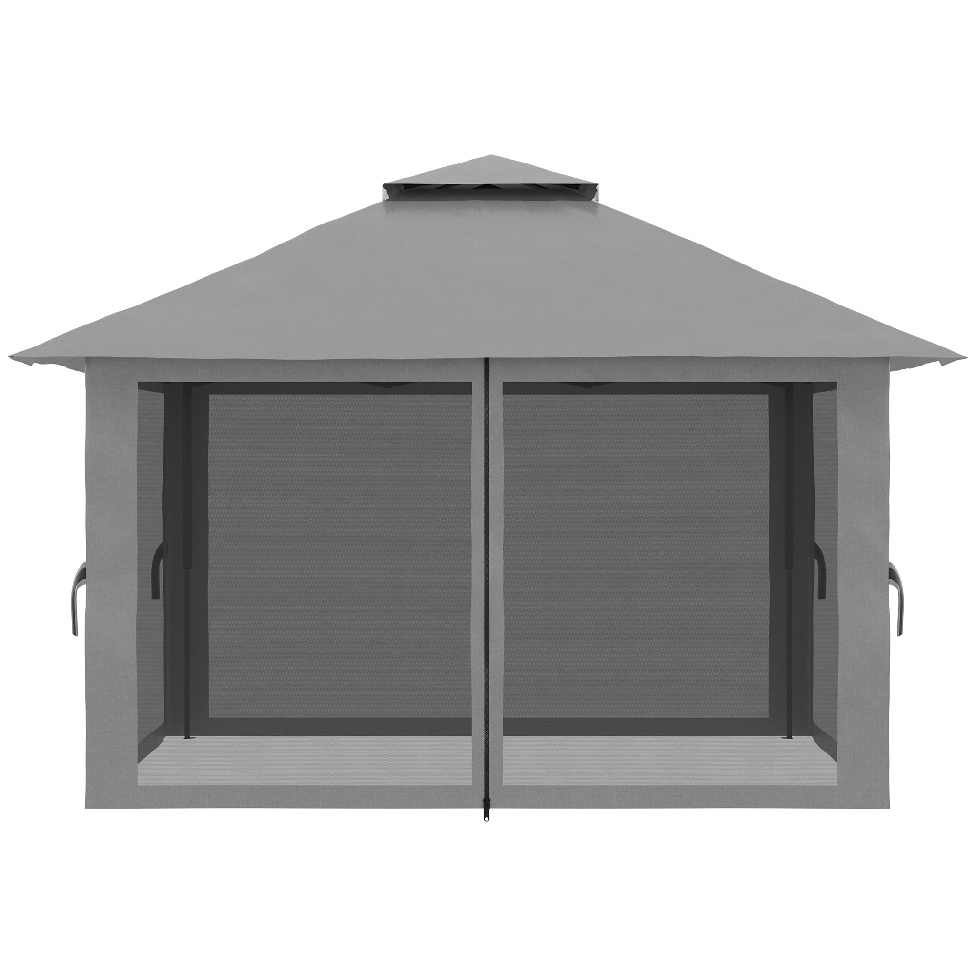 Pavilion 4x4m Stable Winterproof Pop-up Garden Pavilion with Double Roof, UV Protection 50+ Party Tent Gazebo with 4 Side Walls Bag Sandbags for Camping Garden Festival, Dark Grey