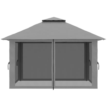 Pavilion 4x4m Stable Winterproof Pop-up Garden Pavilion with Double Roof, UV Protection 50+ Party Tent Gazebo with 4 Side Walls Bag Sandbags for Camping Garden Festival, Dark Grey