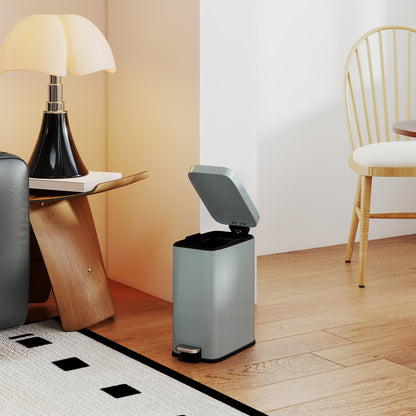 Trash Can 5L with Soft Close Lid and Pedal, Trash Can including Inner Bin Cosmetic Bin for Living Room, Office, Metal, Gray, 29.2 x 14 x 32 cm