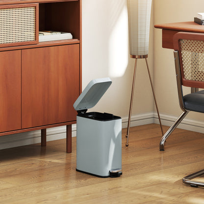 Trash Can 5L with Soft Close Lid and Pedal, Trash Can including Inner Bin Cosmetic Bin for Living Room, Office, Metal, Gray, 29.2 x 14 x 32 cm