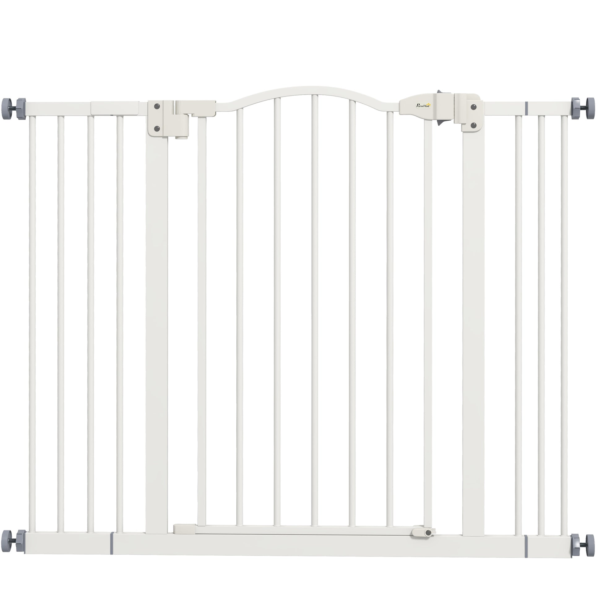 Extensible Dog Safety Gate 74-100 cm for Doors and Stairs Pet Security Gate with 2 Extensions 7/14 cm Pressure Mount and Double Lock White