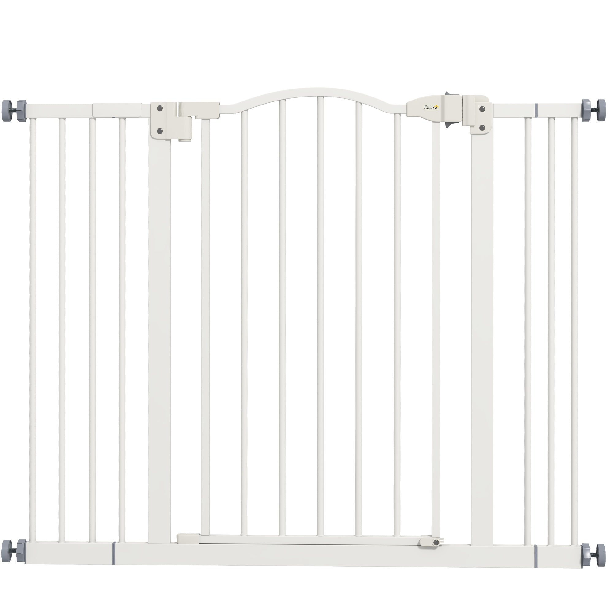 Extensible Dog Safety Gate 74-100 cm for Doors and Stairs Pet Security Gate with 2 Extensions 7/14 cm Pressure Mount and Double Lock White