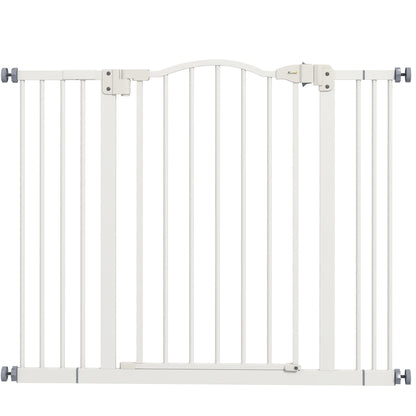 Extensible Dog Safety Gate 74-100 cm for Doors and Stairs Pet Security Gate with 2 Extensions 7/14 cm Pressure Mount and Double Lock White