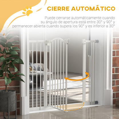 Extensible Dog Safety Gate 74-100 cm for Doors and Stairs Pet Security Gate with 2 Extensions 7/14 cm Pressure Mount and Double Lock White