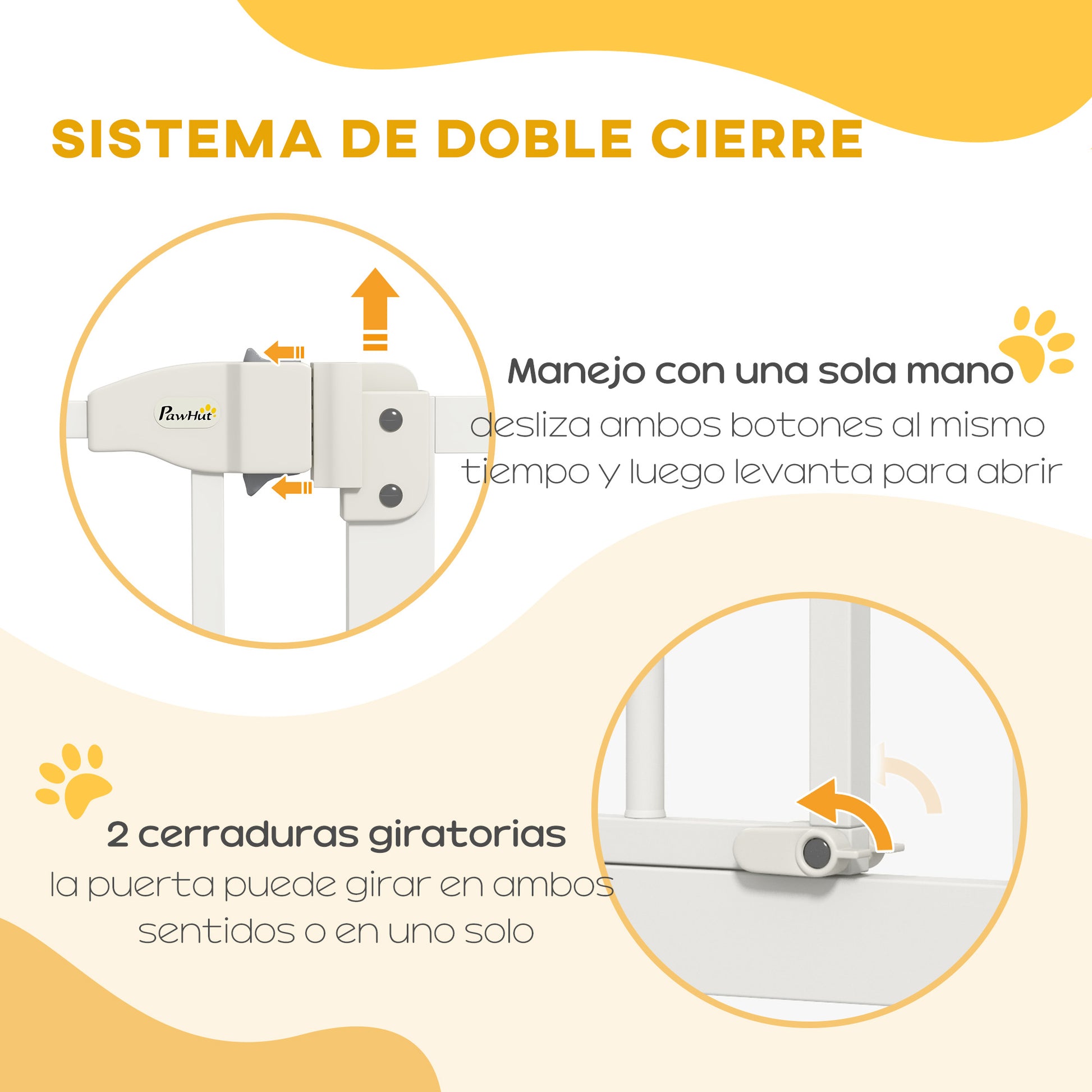 Extensible Dog Safety Gate 74-100 cm for Doors and Stairs Pet Security Gate with 2 Extensions 7/14 cm Pressure Mount and Double Lock White