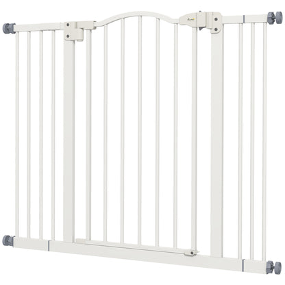 Extensible Dog Safety Gate 74-100 cm for Doors and Stairs Pet Security Gate with 2 Extensions 7/14 cm Pressure Mount and Double Lock White