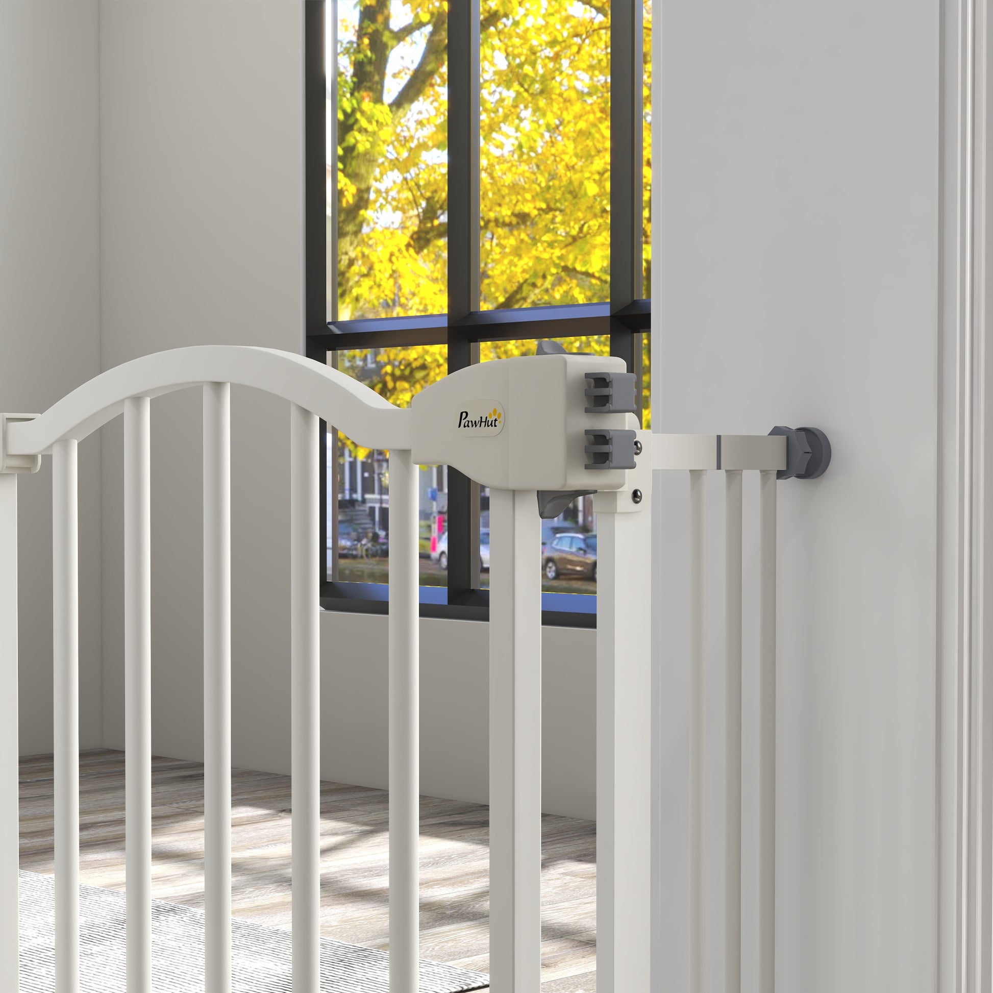 Extensible Dog Safety Gate 74-100 cm for Doors and Stairs Pet Security Gate with 2 Extensions 7/14 cm Pressure Mount and Double Lock White
