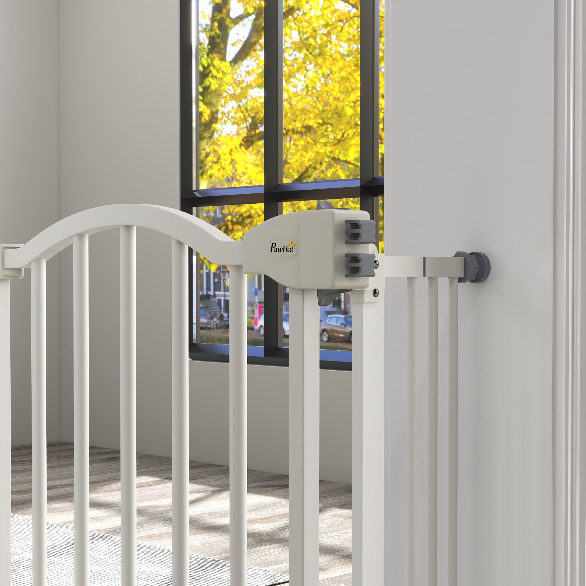 Extensible Dog Safety Gate 74-100 cm for Doors and Stairs Pet Security Gate with 2 Extensions 7/14 cm Pressure Mount and Double Lock White