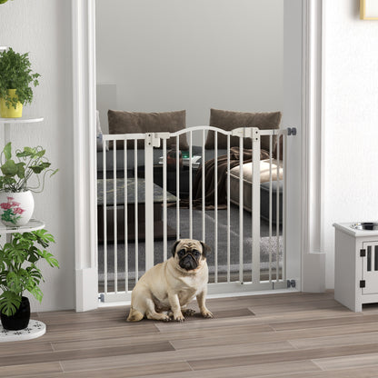 Extensible Dog Safety Gate 74-100 cm for Doors and Stairs Pet Security Gate with 2 Extensions 7/14 cm Pressure Mount and Double Lock White