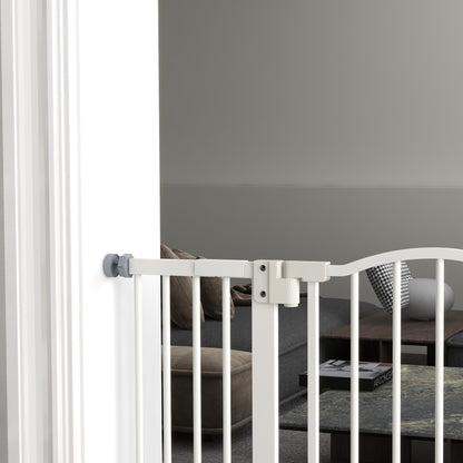 Extensible Dog Safety Gate 74-100 cm for Doors and Stairs Pet Security Gate with 2 Extensions 7/14 cm Pressure Mount and Double Lock White