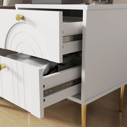 Pack of 2 Nightstands Bedside Tables with 2 Drawers and Steel Legs Modern Style 40x35x50 cm White