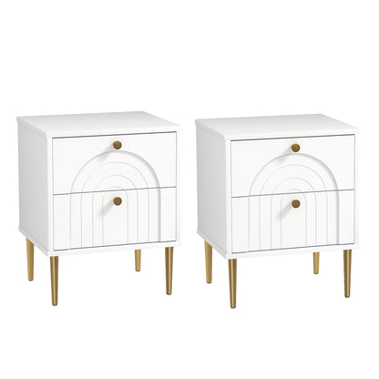 Pack of 2 Nightstands Bedside Tables with 2 Drawers and Steel Legs Modern Style 40x35x50 cm White