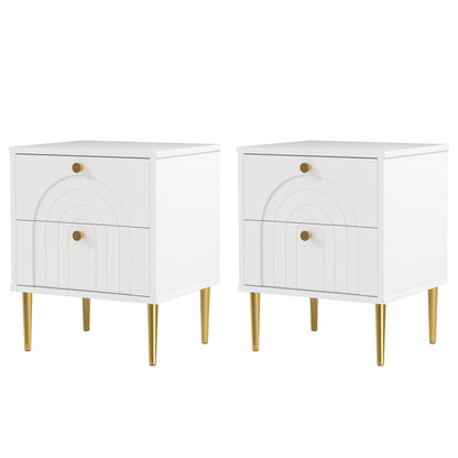 Pack of 2 Nightstands Bedside Tables with 2 Drawers and Steel Legs Modern Style 40x35x50 cm White