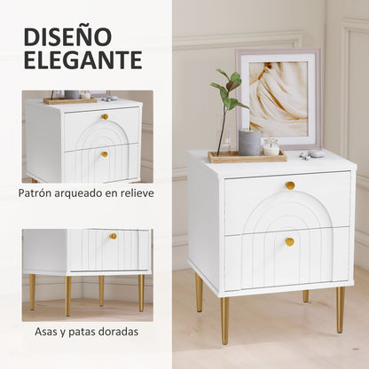 Pack of 2 Nightstands Bedside Tables with 2 Drawers and Steel Legs Modern Style 40x35x50 cm White
