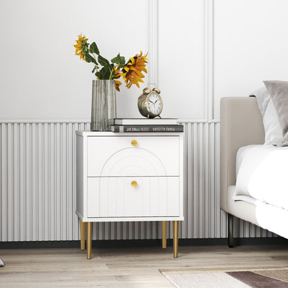Pack of 2 Nightstands Bedside Tables with 2 Drawers and Steel Legs Modern Style 40x35x50 cm White
