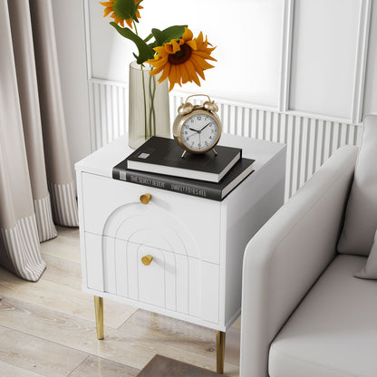Pack of 2 Nightstands Bedside Tables with 2 Drawers and Steel Legs Modern Style 40x35x50 cm White