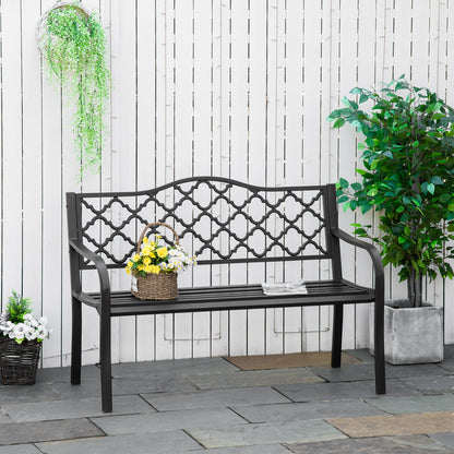 Rural Chic Style 3-Seater Garden Bench for Patio 128L x 60W x 89H cm Anti-Corrosion Epoxy Metal Cast Iron Brown