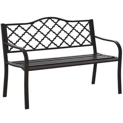 Rural Chic Style 3-Seater Garden Bench for Patio 128L x 60W x 89H cm Anti-Corrosion Epoxy Metal Cast Iron Brown