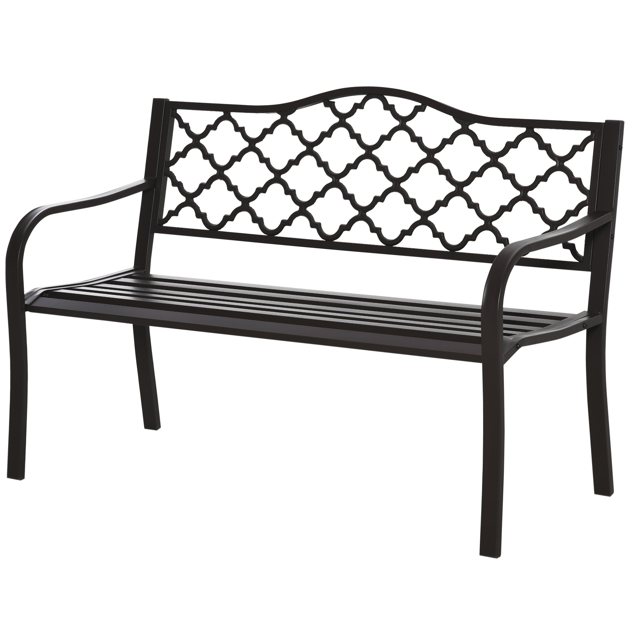 Rural Chic Style 3-Seater Garden Bench for Patio 128L x 60W x 89H cm Anti-Corrosion Epoxy Metal Cast Iron Brown