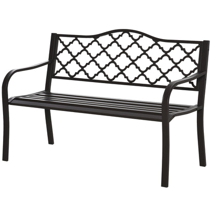 Rural Chic Style 3-Seater Garden Bench for Patio 128L x 60W x 89H cm Anti-Corrosion Epoxy Metal Cast Iron Brown