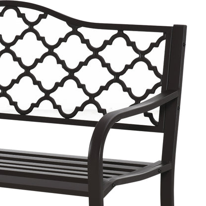 Rural Chic Style 3-Seater Garden Bench for Patio 128L x 60W x 89H cm Anti-Corrosion Epoxy Metal Cast Iron Brown