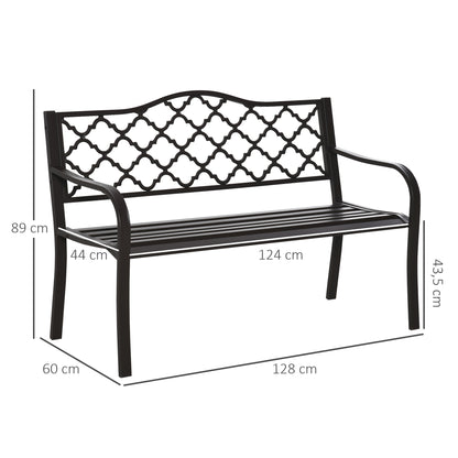 Rural Chic Style 3-Seater Garden Bench for Patio 128L x 60W x 89H cm Anti-Corrosion Epoxy Metal Cast Iron Brown
