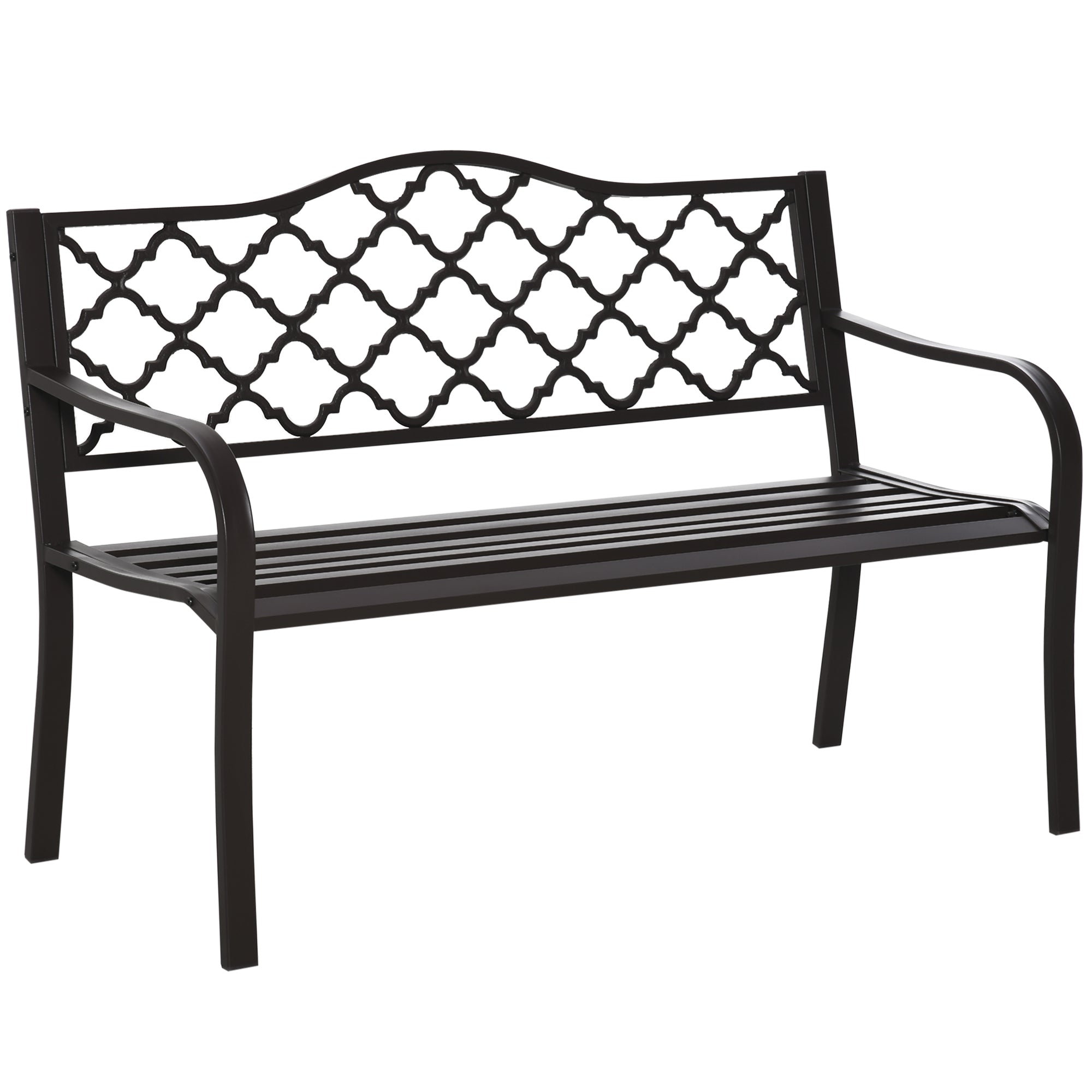 Rural Chic Style 3-Seater Garden Bench for Patio 128L x 60W x 89H cm Anti-Corrosion Epoxy Metal Cast Iron Brown