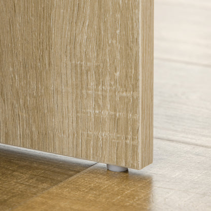 Vanity Table Makeup Desk Set with Padded Stool Large Mirror + Multiple Open Shelves + 4 Drawers Natural Wood