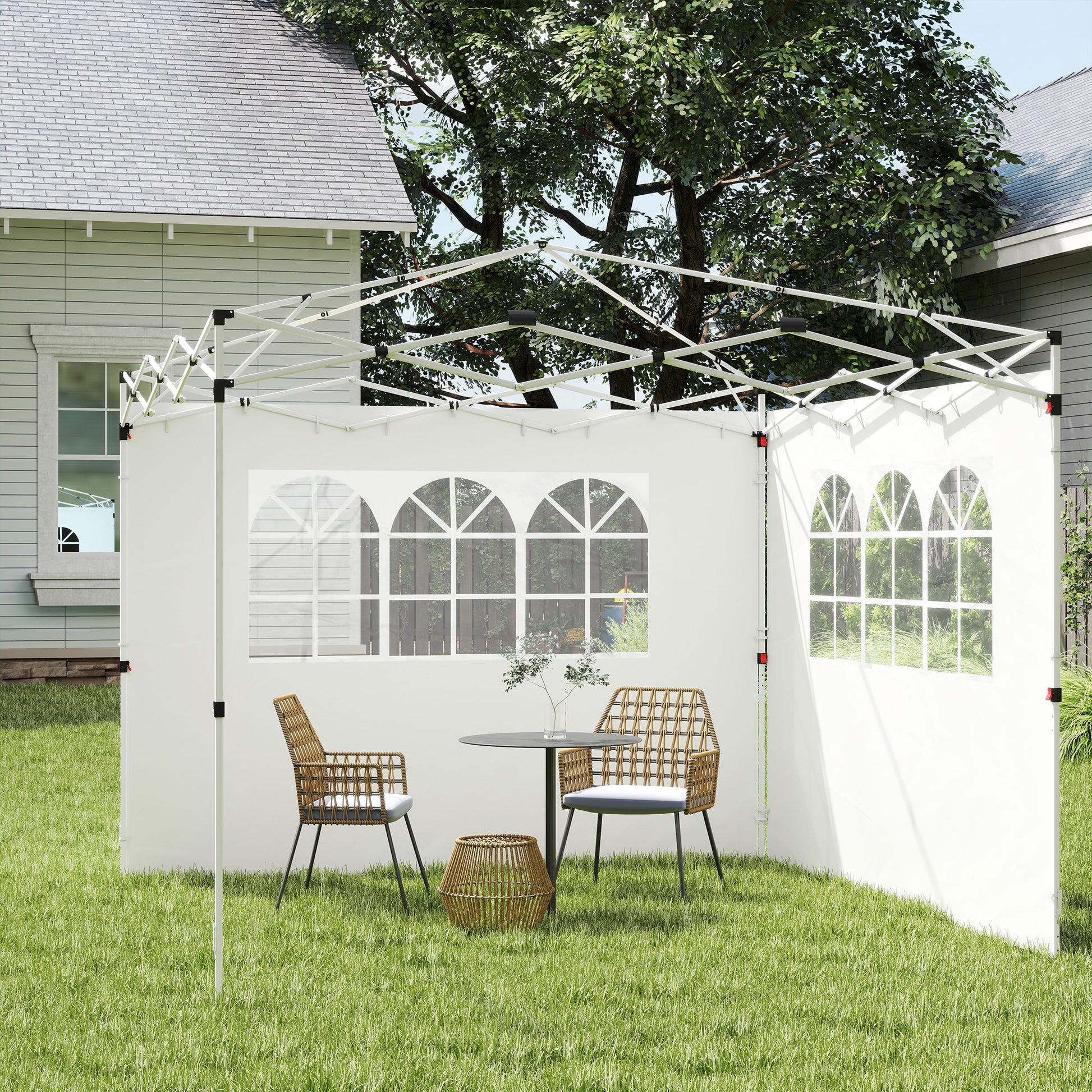 2 Side Walls for 2.95x2m Gazebo Canopy Oxford Fabric Sunshade Side Panels with Window Fit for 3x3 3x6 White